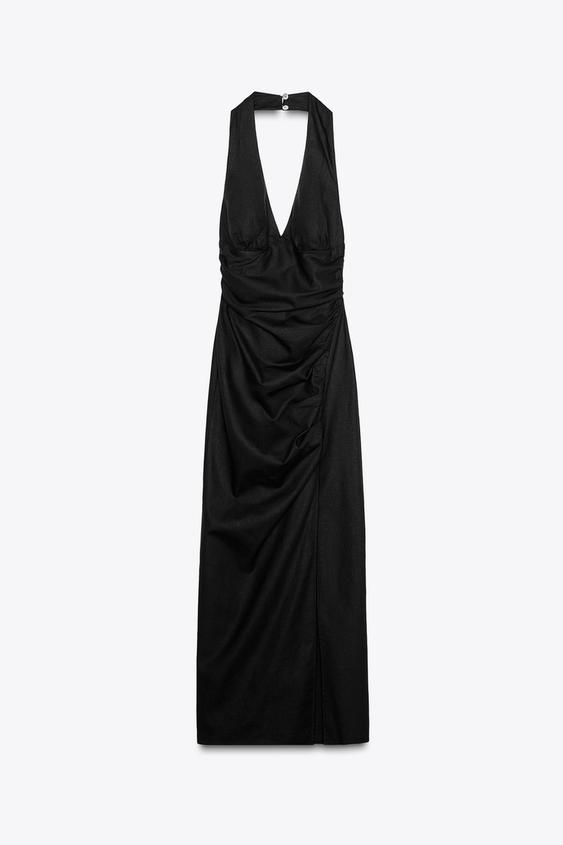 VESTITO MIDI DRAPPEGGIATO IN LINO