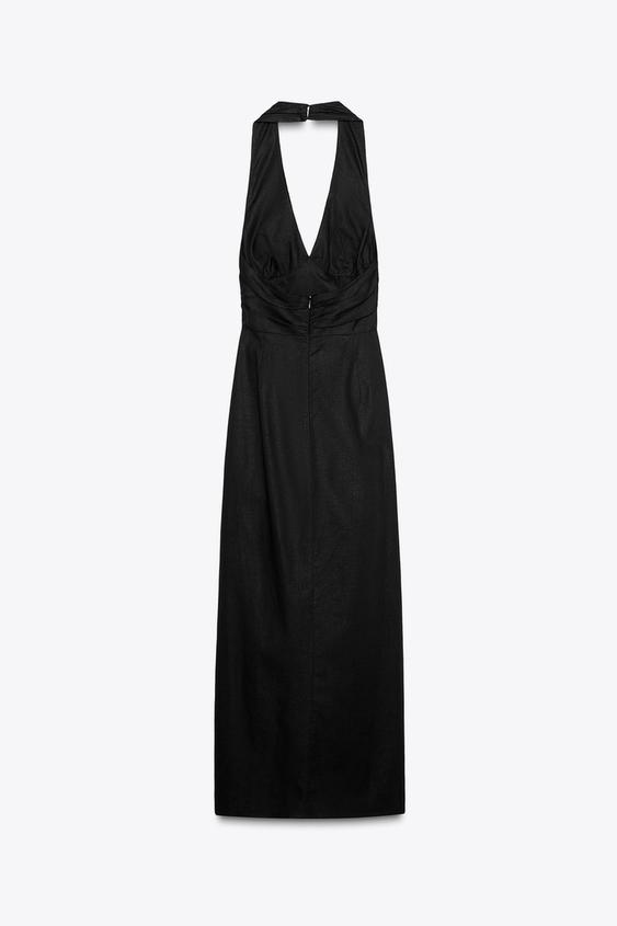 VESTITO MIDI DRAPPEGGIATO IN LINO